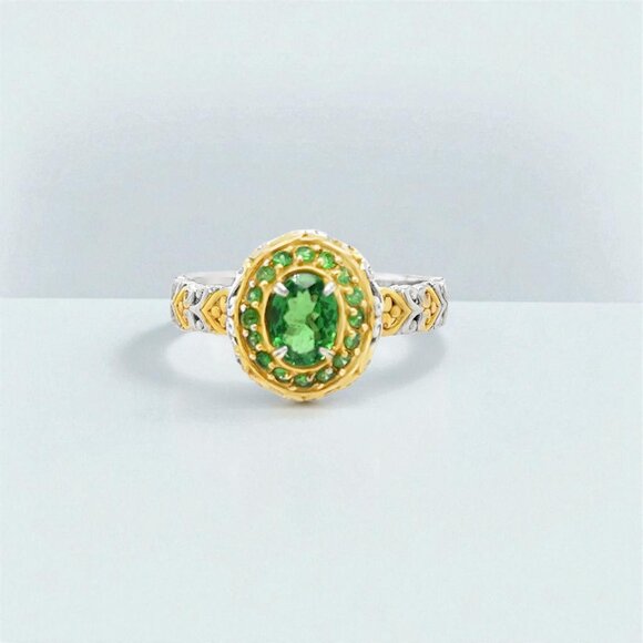 Jewelry - Oval Chrome Diopside Halo Ring in Two-Tone Sterling Silver